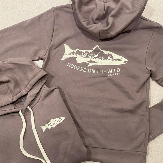 “Hooked on the Wild” Salmon Landscape Hoodie