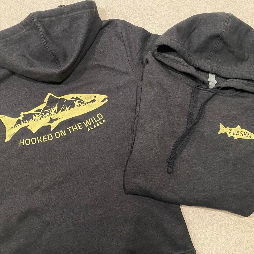 “Hooked on the Wild” Salmon Landscape Hoodie