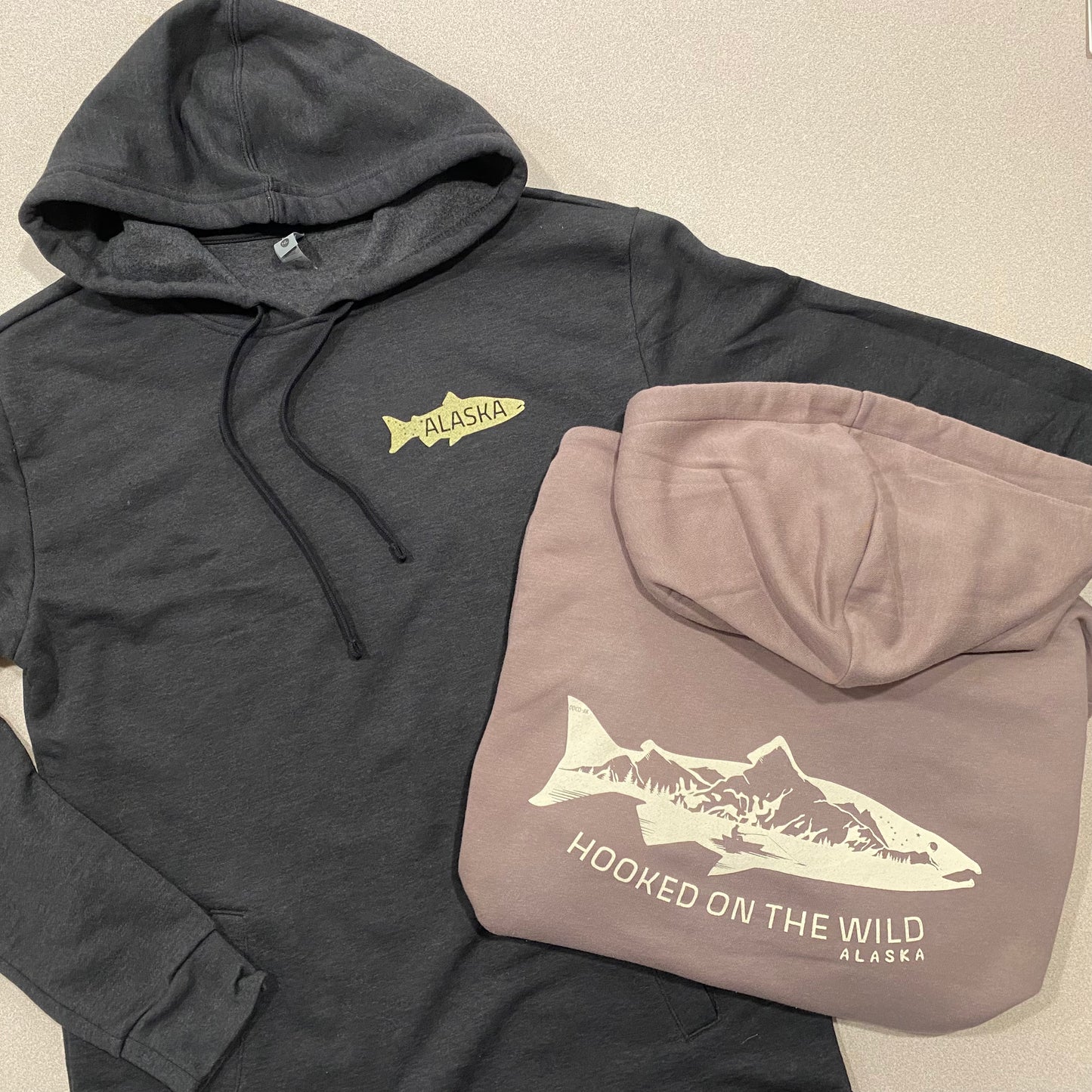 “Hooked on the Wild” Salmon Landscape Hoodie