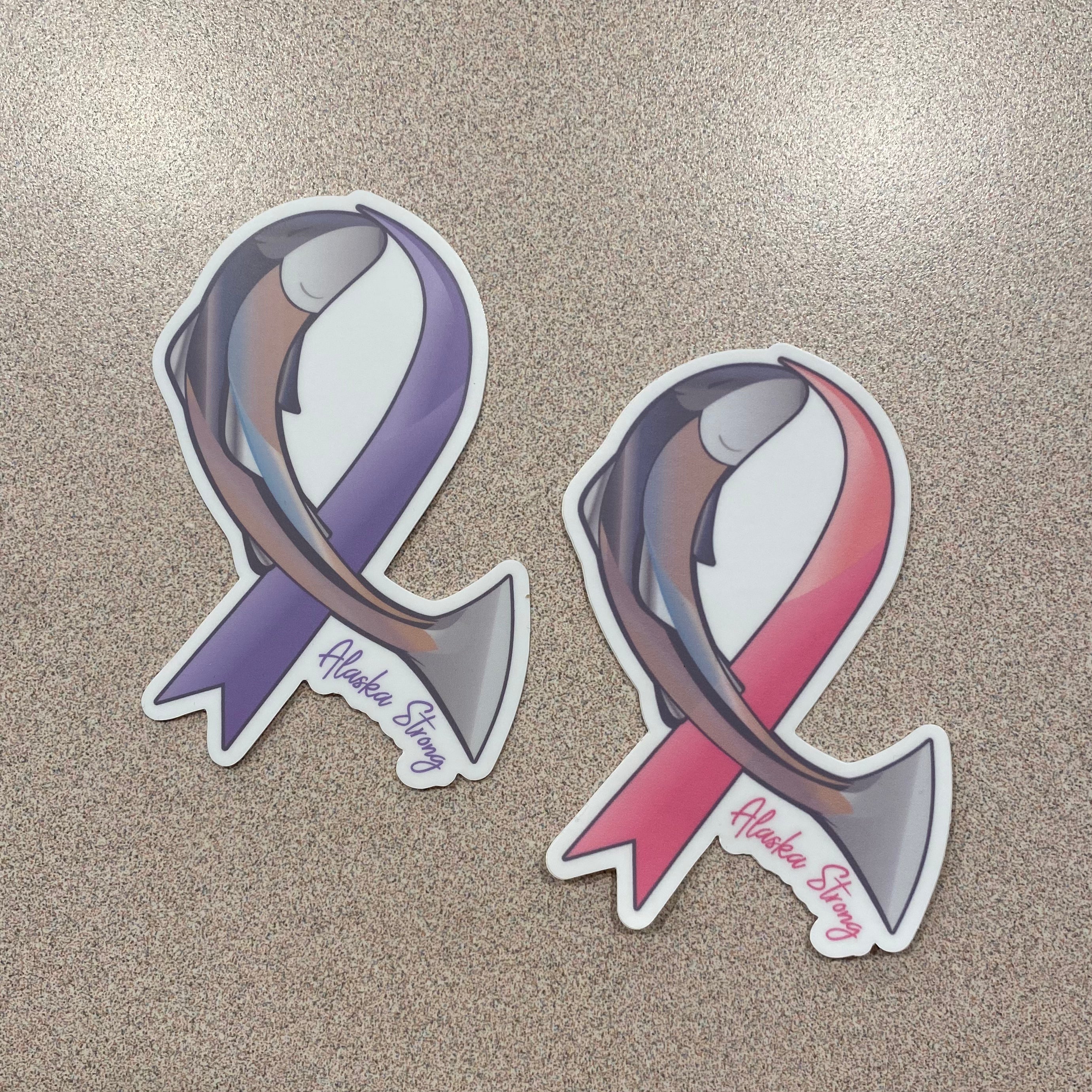 Salmon & Ribbon “Alaska Strong” Sticker – DogwoodDesignCo.AK